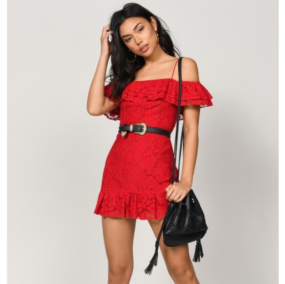 FIONA LACE RED BODYCON DRESS - Picture 2 of 4